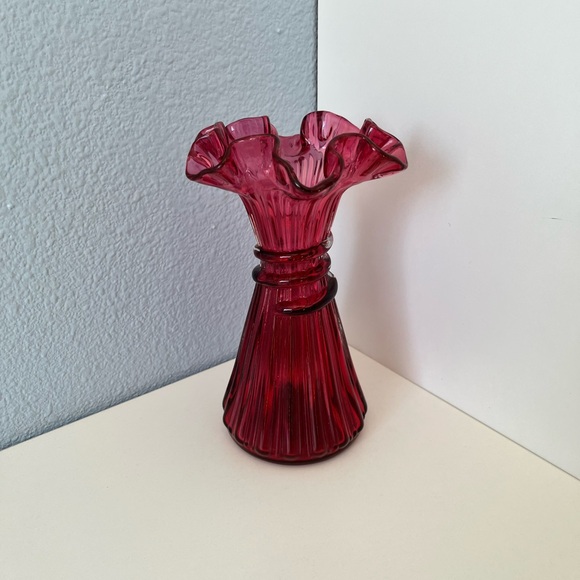 Fenton Other - Fenton Cranberry Ruffled Glass Vase